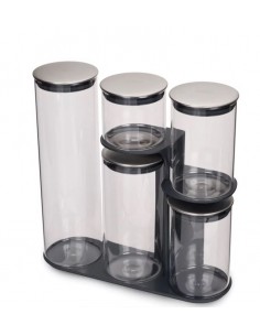 Lot de 5 pots en verre avec support - Podium 100 - Joseph Joseph